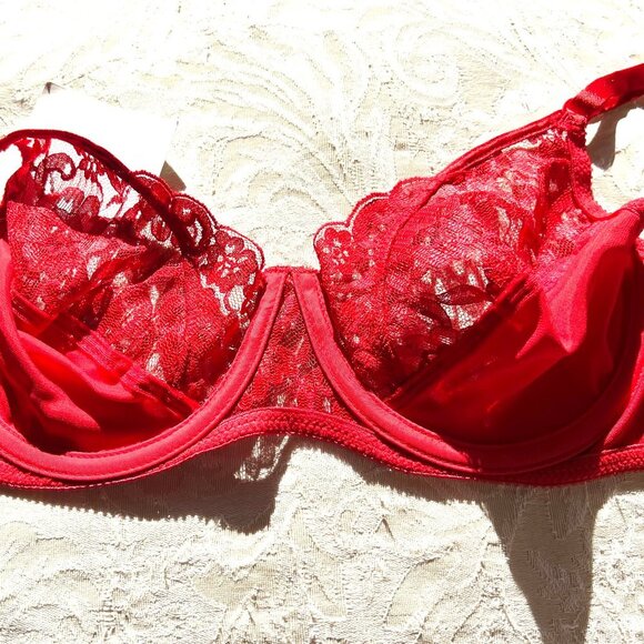 Vintage Christian Dior Satin & Lace Underwire Red Bra 36B - Picture 8 of 12
